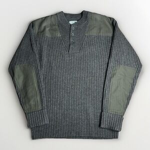 LL Bean Commando Sweater Mens XL Brown Merino Wool Ribbed Outdoor Elbow Patches